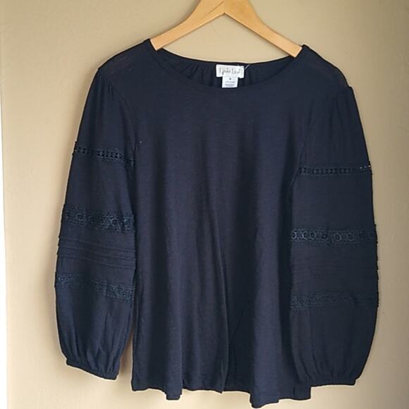 Linda Leal Balloon Sleeve Crochet Boho Style Black To Size M New With Tags - Picture 1 of 9